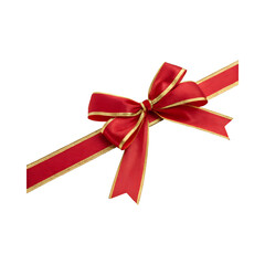 Elegant red ribbon with golden trim isolated on a isolated on a transparent background.