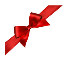 Elegant red ribbon bow isolated on a transparent background.