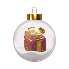 Christmas ornament with gift inside isolated on a transparent background.