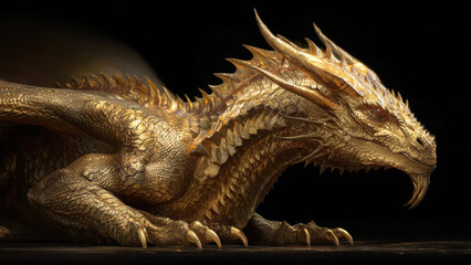 Golden Dragon Sculpture on Dark Background for Asian Luxury Theme
