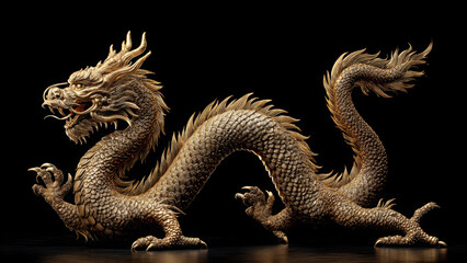 Obraz premium Golden Dragon Sculpture on Dark Background for Asian Luxury Theme