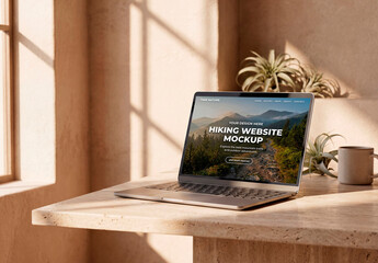 Minimal laptop mockup on table