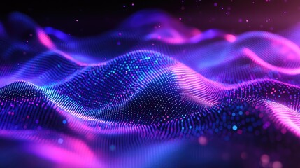 Abstract digital wave surface moving glowing particles and forming organic patterns, representing concepts of big data, network connections, artificial intelligence, and futuristic technology