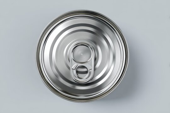 Pull ring tin can viewed from above showcasing its shiny metal surface and ready-to-open design perfect for various food and beverage items in kitchens or pantries