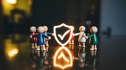 Family protection and insurance safety concept with shield
