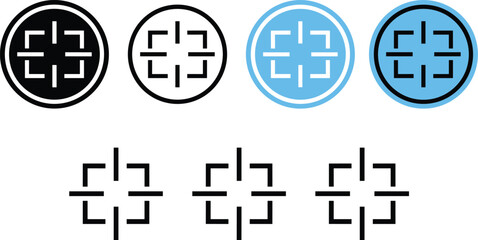 Crosshair icon set, target symbol vector pack, editable, isolated, black and blue design, UI clipart, focus graphic