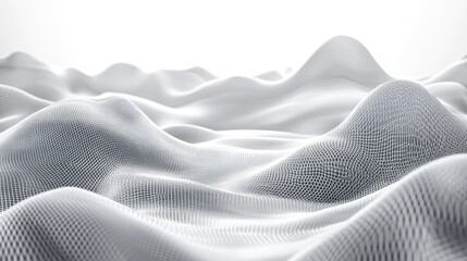 Abstract digital landscape of flowing grid and undulating surface symbolizing data visualization, network connectivity, ai driven communication, global information flow and modern technology