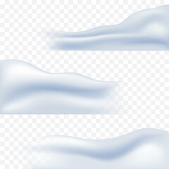 A set of realistic vector illustrations of snowdrifts and snowdrifts for use in frame and footer design.