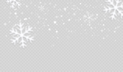 Soft winter landscape with Snowy weather and snowflakes on a transparent background.