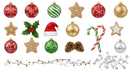 Christmas decorations collection isolated on transparent background