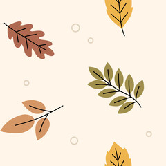 Seamless Autumn Leaves Pattern in Earth Tones on Beige Background