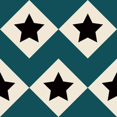 Seamless Geometric Star Diamond Pattern in Teal and Cream