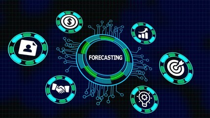 Business forecasting and predictive analytics concept with growth icons, digital data interface and future planning system. - Powered by Adobe