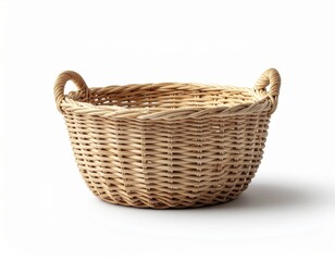 Fototapeta premium Natural woven wicker storage basket isolated on white background
