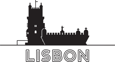 Obraz premium Lisbon skyline silhouette belem tower and monument to navigators vector illustration