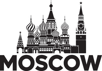 Moscow city skyline silhouette with saint basil's cathedral and spasskaya tower