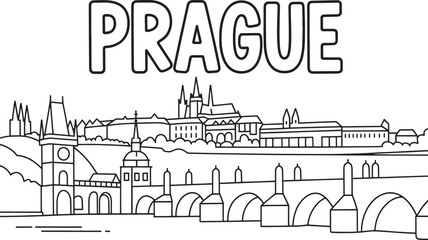 Prague czech republic city skyline linear outline with charles bridge and old town