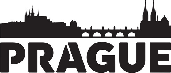 Fototapeta premium Prague skyline silhouette with Charles bridge and castle vector illustration city landmark travel