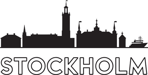 Obraz premium Stockholm skyline silhouette norwegian parliament and ship vector illustration