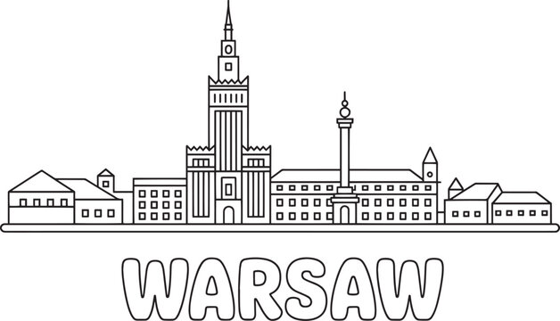 Warsaw poland skyline city vector line art outline with famous landmarks minimal design