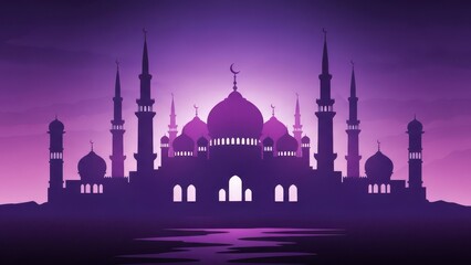 Fototapeta premium Purple mosque silhouette vector illustration