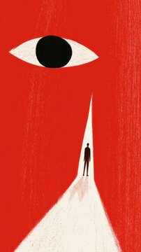 Mysterious silhouetted figure against vibrant red, symbolizing introspective journeys and surreal awareness for World Philosophy Day contemplation