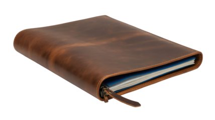 Leather Binder with Papers Isolated