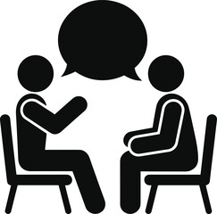 Two stick figures in conversation with a speech bubble above them discussion communication