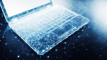 Futuristic Laptop with Glowing Circuitry and Data Connections.