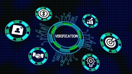 Business verification and compliance concept with validation icons, digital process control, accuracy checking and data confirmation system. - Powered by Adobe