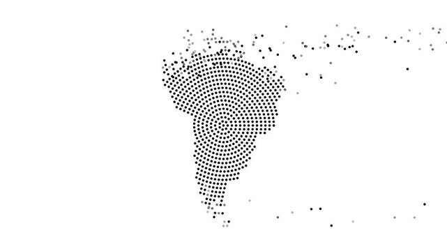 South America Map Forming from Flying Dots in Gray to Black