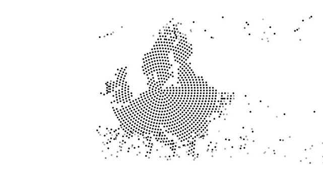 Europe Map Forming from Flying Dots in Gray to Black