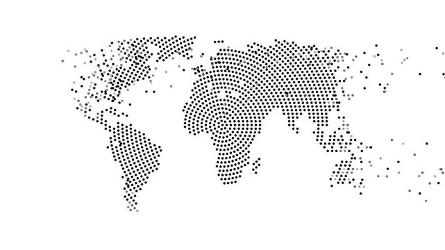 World map Forming from Flying Dots in Gray to Black