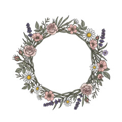 Floral Wreath with Roses and Daisies.