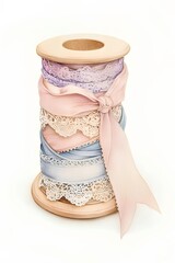 Colorful ribbons and lace on a white background
