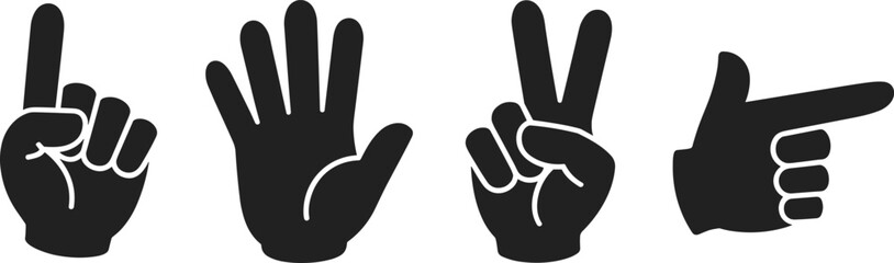 Four Black Hand Gestures Showing Numbers One Five Two and Pointing Keywords: hand gesture, counting, number one, number five
