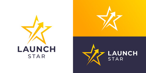 Launch star logo template. Star with arrow up graphic icons. Startup logo design vector illustration.