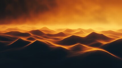 Rolling undulating terrain, illuminated by a vibrant orange glow, creating an abstract representation of energy flow, data streams, or a futuristic desert landscape under intense heat