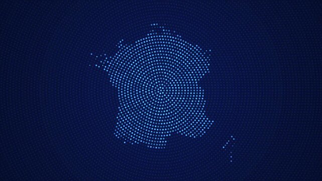 Digital France Map with Dotted Flicker and Scale Reveal Animation