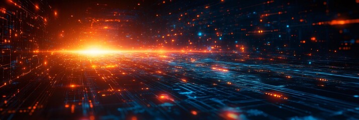 Digital data network lines moving through cyberspace