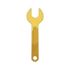 Golden wrench on white background