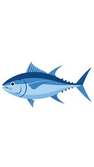 Blue Tuna Fish Illustration on White Background.