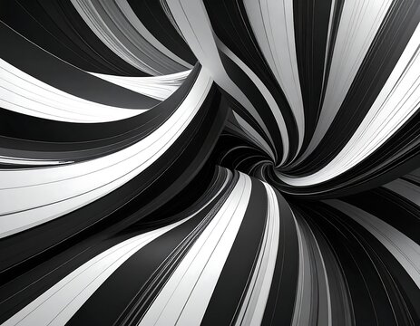 Spiraling abstract tunnel formed by monochrome curved bands, creating depth - Powered by Adobe