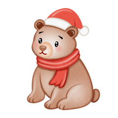 Cute Woodland bear Christmas Watercolor.
