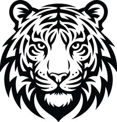 Black and white tribal tattoo style tiger face illustration head animal