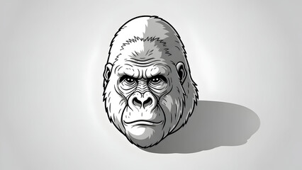 Gorilla Head Illustration on White Background.