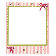 Square Frame With bow ribbon Illustration and pink green lines 