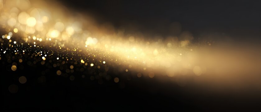 abstract golden light particles floating on dark background, success and achievement concept