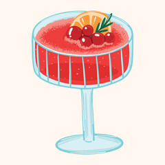 Elegant Red Dessert in a Glass Footed Cup with Cherry Garnish and Orange Slice