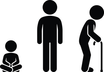 Human Life Stages From Infancy To Old Age Stick Figure Icons Keywords: baby, infant, child, adult, elderly, old age, life cycle